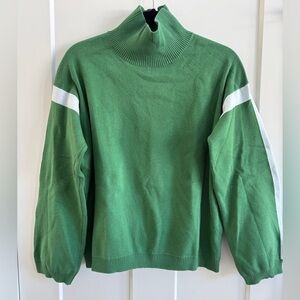 La Ligne Sweater Womens Medium Green Mock Neck Ribbed Pull Over Long Sleeve B15